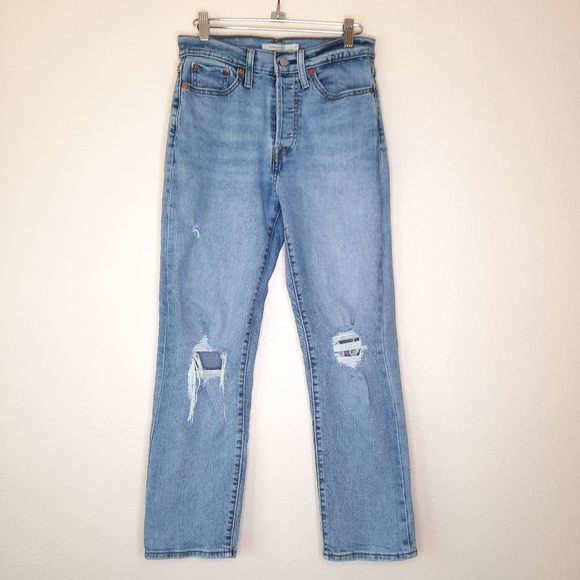 Levi's Wedgie Straight Fit High Waisted Ripped Jeans 27 - Picture 2 of 9